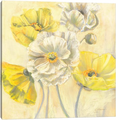 Gold and White Contemporary Poppies I Canvas Art Print - Citrus Splash