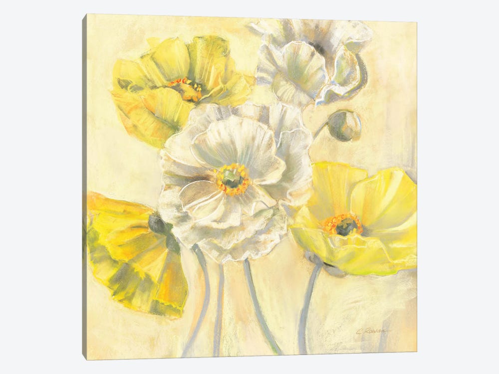 Gold and White Contemporary Poppies I 1-piece Canvas Print