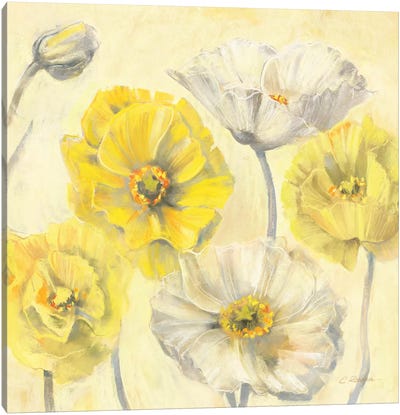 Gold and White Contemporary Poppies II Canvas Art Print - Citrus Splash