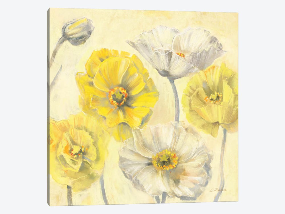 Gold and White Contemporary Poppies II 1-piece Canvas Artwork