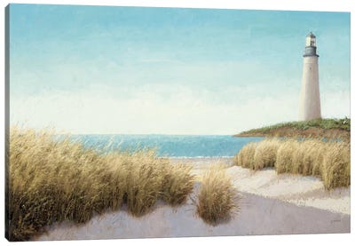 Lighthouse by the Sea Canvas Art Print - Grass Art