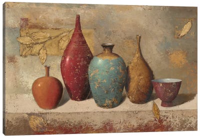 Leaves and Vessels Canvas Art Print - Pottery Still Life