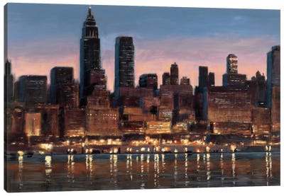 Manhattan Reflection Canvas Art Print - Dusty Pink