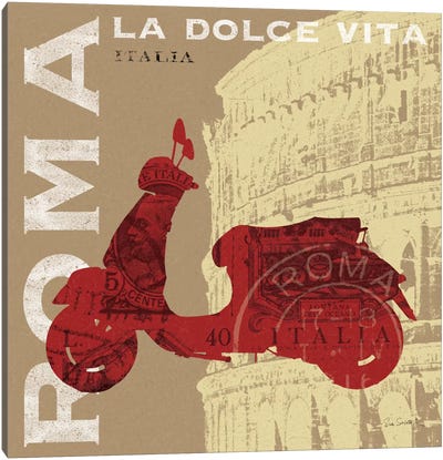 Motoring in Rome Canvas Art Print - Motorcycle Art