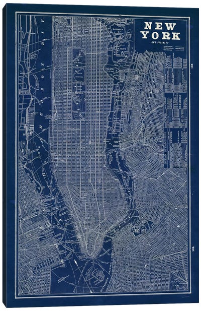 Blueprint Map New York  Canvas Art Print - Urban Maps