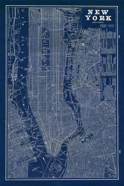 Large Map Art - Canvas Prints: Blueprint Map New York  by Sue Schlabach