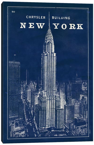 Blueprint Map New York Chrysler Building  Canvas Art Print - Indigo Art