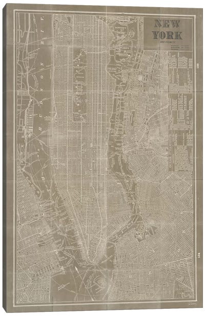 Blueprint Map New York Taupe  Canvas Art Print - Natural Forms