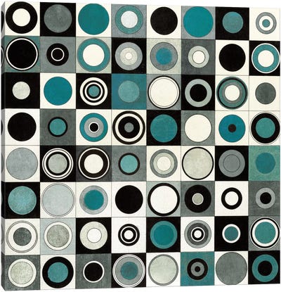 Carnaby Street Blue Canvas Art Print - Squares with Concentric Circles Collection