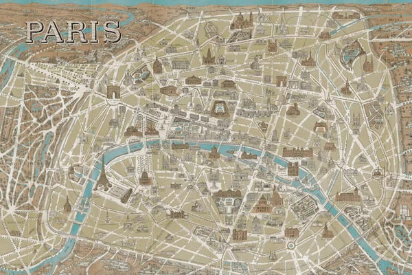 Wild Apple Portfolio: Monuments of Paris Map - Blue by Wild Apple Portfolio