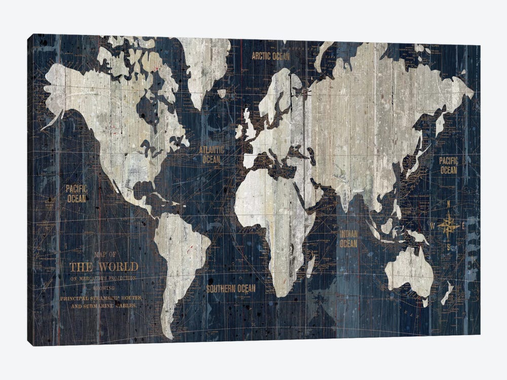 Old World Map Blue by Wild Apple Portfolio 1-piece Canvas Artwork