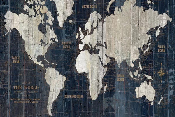 Large Map Art - Canvas Prints: Old World Map Blue by Wild Apple Portfolio