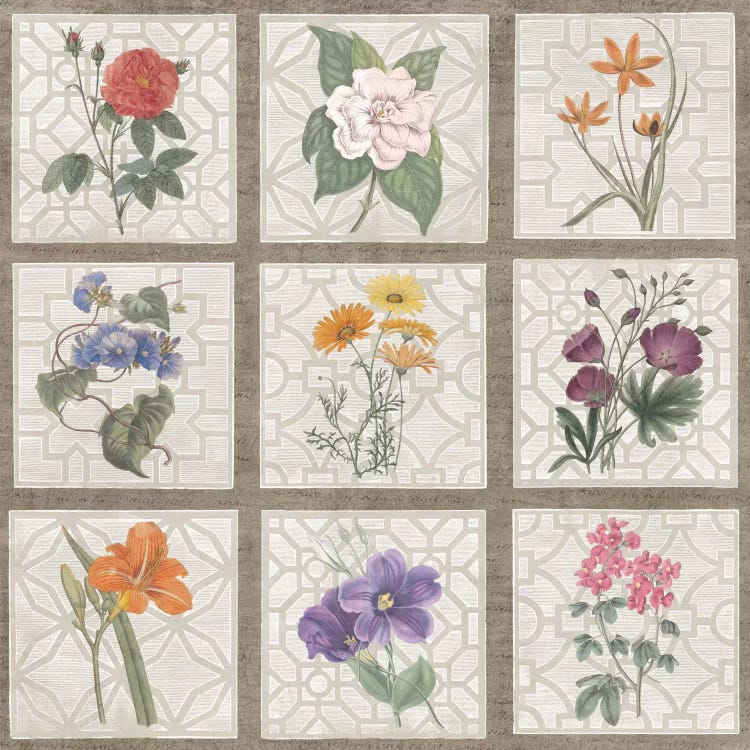 Monument Etching Tile Flowers Square I