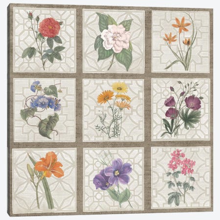 Monument Etching Tile Flowers Square I Canvas Print #WAC1994} by Wild Apple Portfolio Canvas Artwork