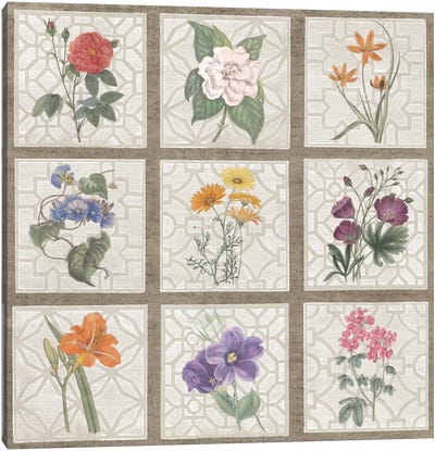 Monument Etching Tile Flowers Square I Canvas Art Print - Wild Apple Portfolio