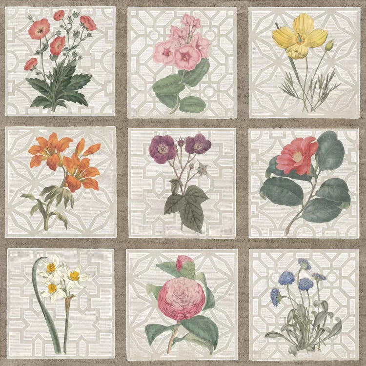 Monument Etching Tile Flowers Square II