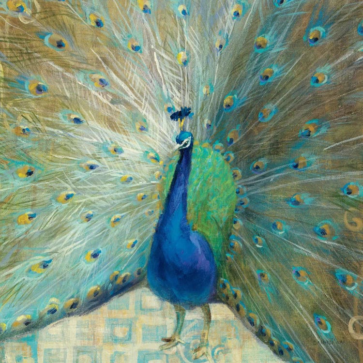 Blue Peacock on Gold