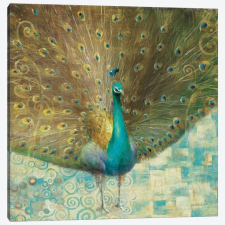 Teal Peacock on Gold Canvas Print #WAC2009} by Danhui Nai Canvas Print