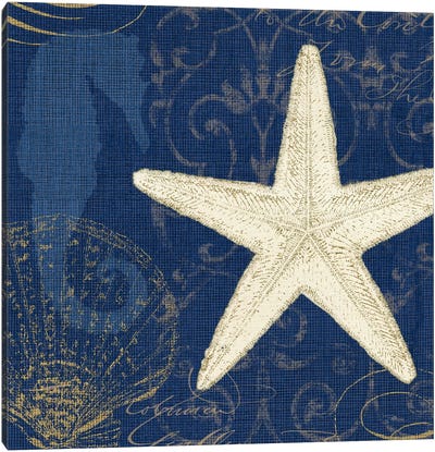 Coastal Moonlight I (Blue) Canvas Art Print - Starfish Art