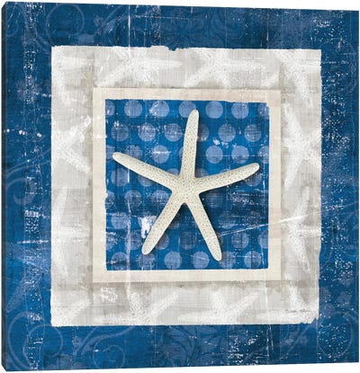 Sea Shell IV on Blue Canvas Art Print - Starfish Art
