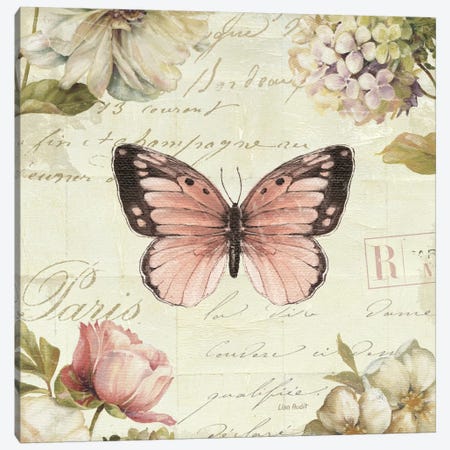 Marche de Fleurs Butterfly I Canvas Print #WAC2084} by Lisa Audit Canvas Wall Art