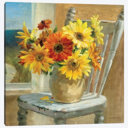 Sunflowers by the Sea Crop Canvas Print #WAC2093} by Danhui Nai Canvas Art