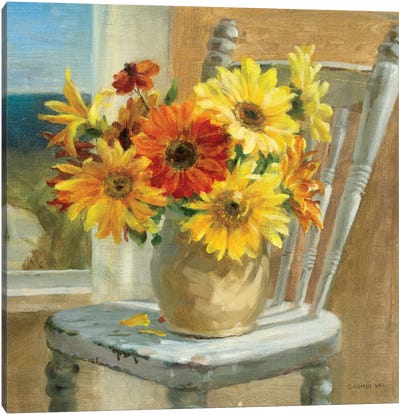 Sunflowers by the Sea Crop Canvas Art Print - Artists Like Van Gogh