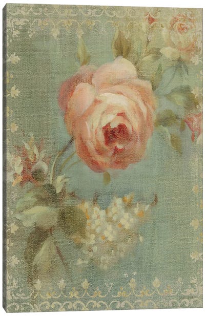 Rose on Sage Canvas Art Print - Vintage Décor