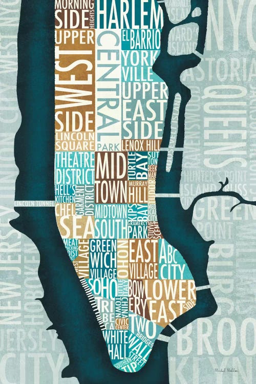 Manhattan Map Blue Brown   by Michael Mullan canvas print