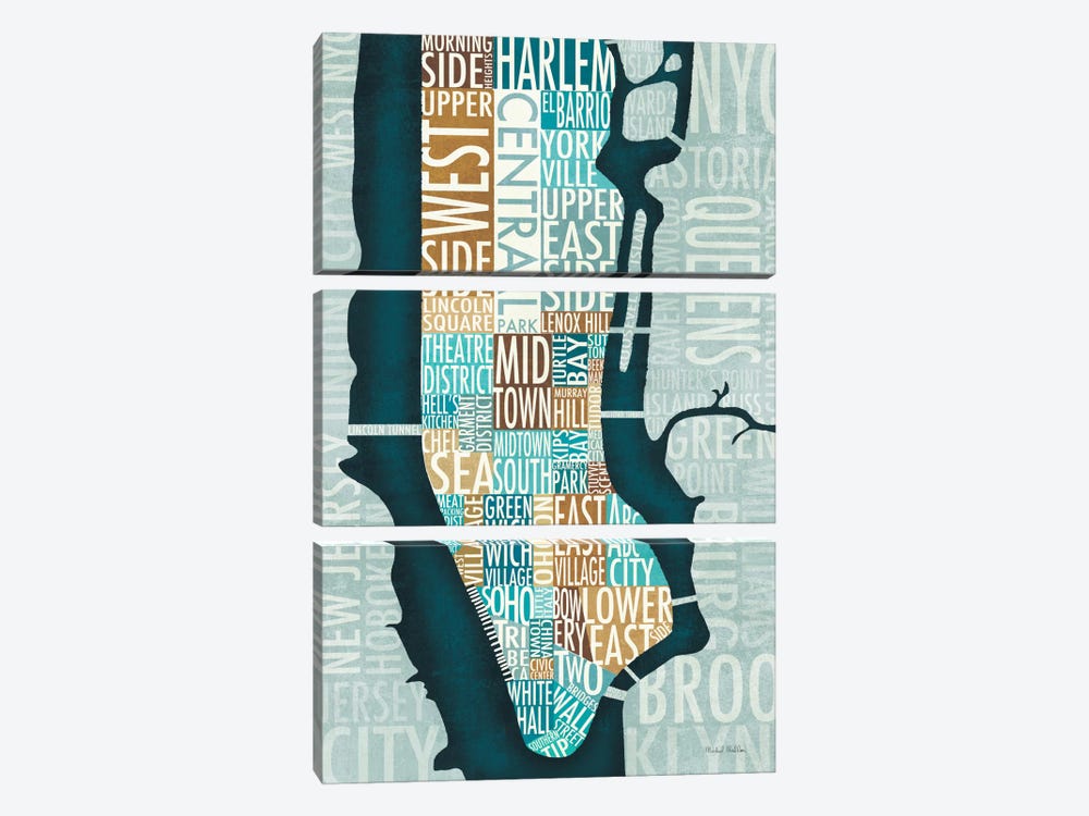 Manhattan Map Blue Brown   by Michael Mullan 3-piece Art Print