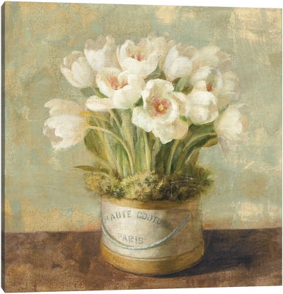 Hatbox Tulips Canvas Art Print - Bouquet Art
