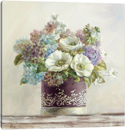 Anemones in Aubergine Hatbox Canvas Art Print - Bouquet Art