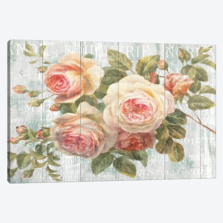 Vintage Roses on Driftwood Canvas Print #WAC243} by Danhui Nai Canvas Art