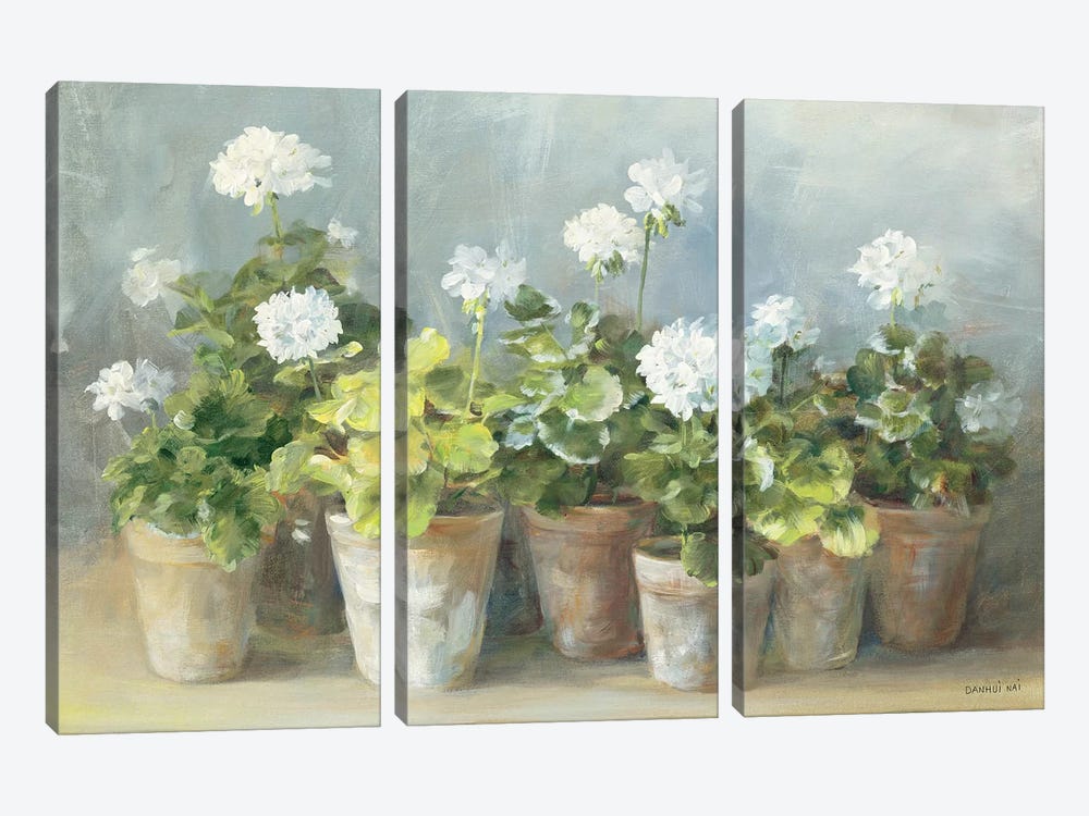 White Geraniums by Danhui Nai 3-piece Canvas Art