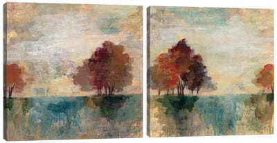 Landscape Monotype Diptych Canvas Art Print - Autumn Art