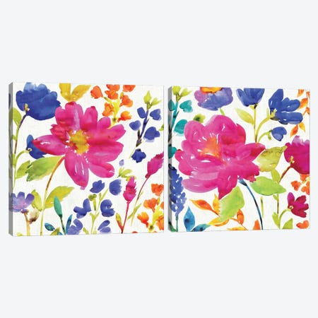 Floral Medley Diptych Canvas Print Set #WAC2HSET029} by Wild Apple Portfolio Canvas Art