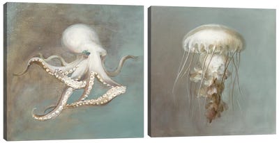 Teasures from the Sea DIptych Canvas Art Print - Jellyfish Art