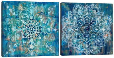 Mandala in Blue Diptych Canvas Art Print - Mandala Art