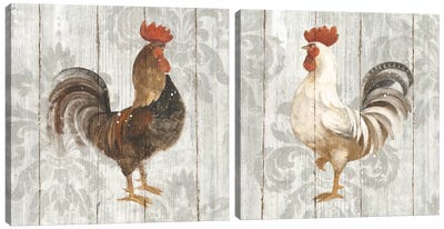 Farm Friends Diptych Canvas Art Print - Chicken & Rooster Art