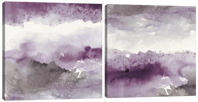 Midnight At The Lake Diptych Canvas Art Print - Abstract Watercolor Art