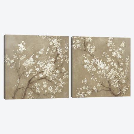 White Cherry Blossoms Diptych Canvas Print Set #WAC2HSET085} by Danhui Nai Canvas Art Print