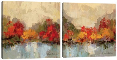 Fall Riverside Diptych Canvas Art Print - Art Sets | Triptych & Diptych Wall Art