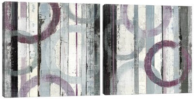 Plum Zephyr Diptych Canvas Art Print - Stripe Patterns