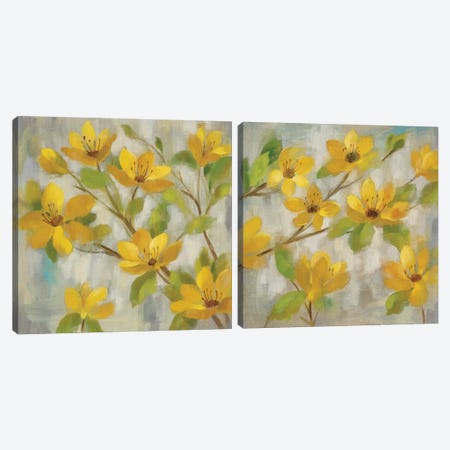 Golden Bloom Diptych Canvas Print Set #WAC2HSET125} by Silvia Vassileva Canvas Wall Art