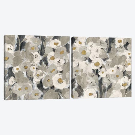 Velvety Florals Neutral Diptych Canvas Print Set #WAC2HSET126} by Silvia Vassileva Canvas Wall Art