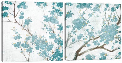 Cherry Blossoms Diptych Canvas Art Print - Art Sets | Triptych & Diptych Wall Art
