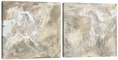 White Horse Diptych Canvas Art Print - Art Sets | Triptych & Diptych Wall Art