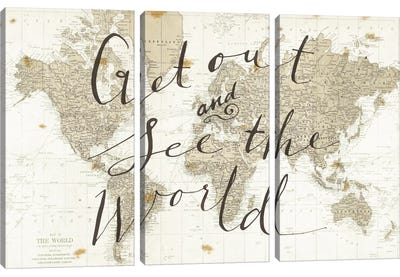 Get Out and See the World Canvas Art Print - 3-Piece Map Art