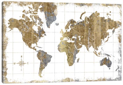 Gilded Map Canvas Art Print - 3-Piece Map Art