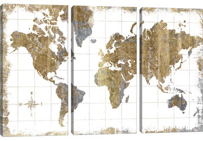 Gilded Map Canvas Art Print - 3-Piece Decorative Art